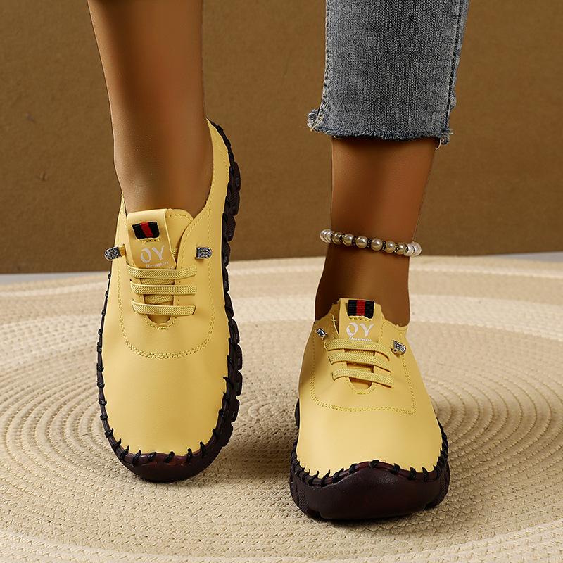 Chaussures à semelles souples, chaussures décontractées à lacets cousues à la main pour femmes, grande taille
