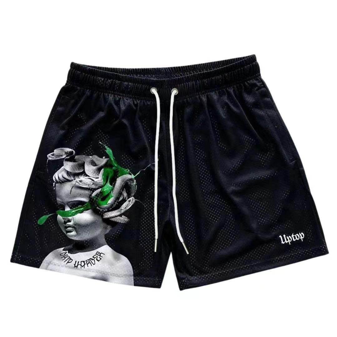 

American Retro Snake Print Quick-Dry Mesh Basketball Shorts for Women XXL чёрный