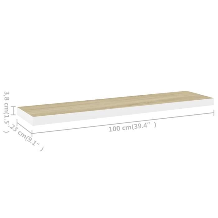 VidaXL Floating Wall Shelf Oak and White 90x23.5x3.8 Cm MDF