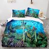Blue Sea World Bedding Sets 3D Print  Sea Animal Dolphins Sharks And Cartoon Quilt Queen Duvet Cover Set Kids Adult Bedclothes