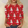 Women's Fashion Casual Round Neck 3/4 Sleeve Loose  Printed T-Shirt Ladies Top