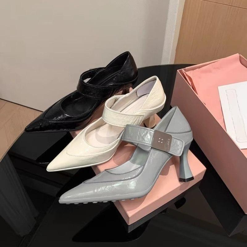 Soft Leather Pointed Toe Single Shoes Women's Autumn New Shallow Mouth Metal Buckle Temperament Fashion High Heels