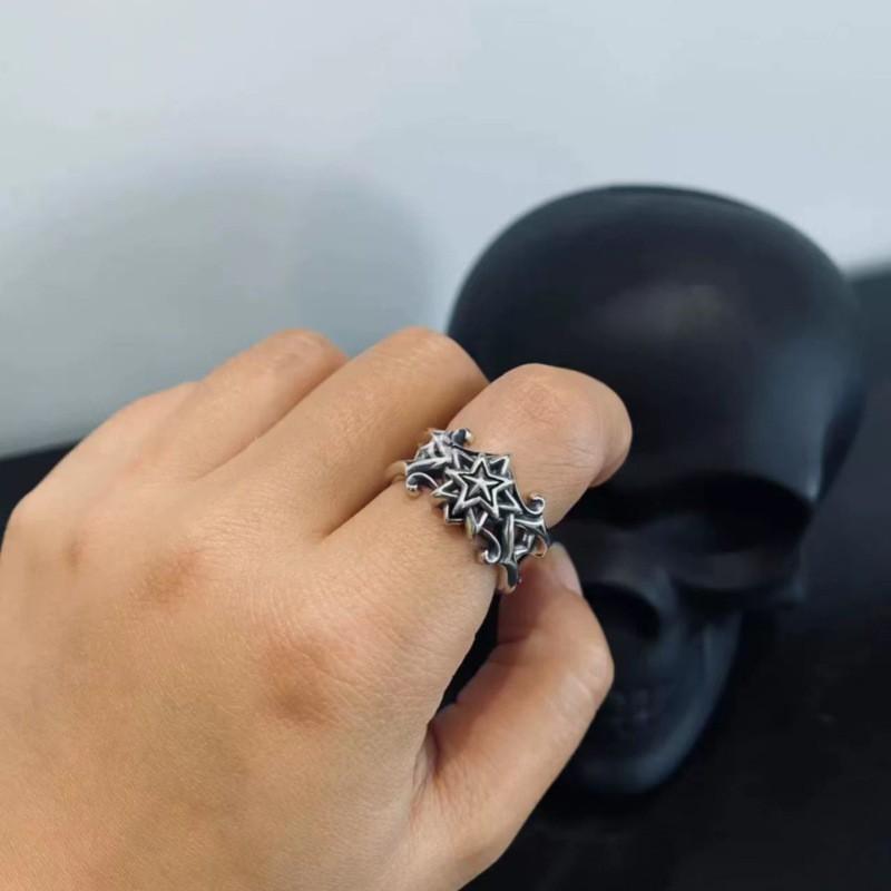 Verstellbarer offener Ring mit Vintage Kreuz Stern Motiv Retro Punk Unisex Modeschmuck