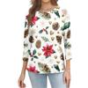Women's Casual Christmas Print Three-Quarter Sleeve Neck Loose Fit Shirt