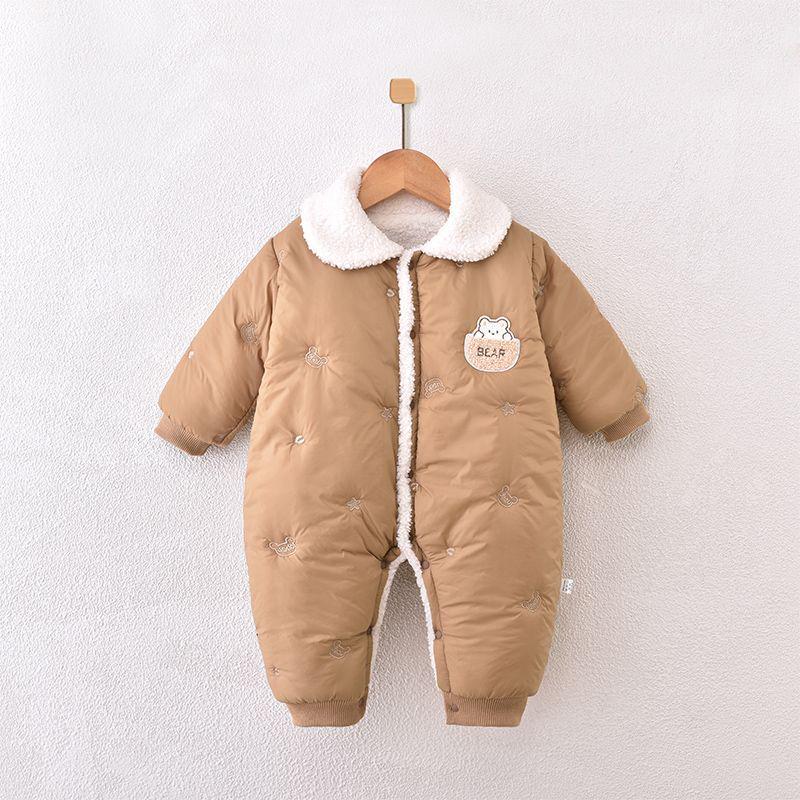 Cartoon Bear Fleece Baby Bodysuit - Warm Winter Outdoor Wear for Newborns