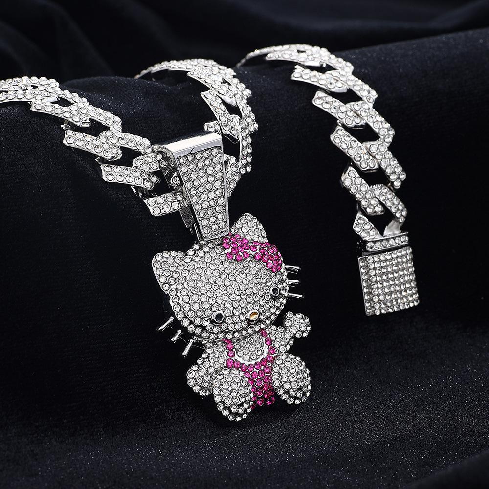European & American Trendy Rhinestone Hello Kitty Bow Pendant Necklace Pendant Only