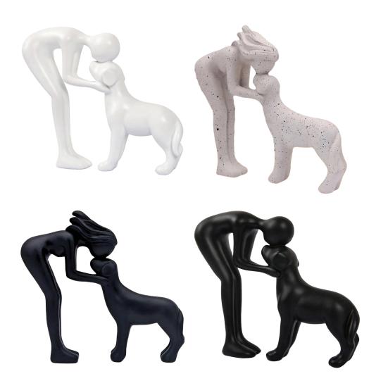 Human And Dog Statue Cute Resin Pet Sculpture for Home Office Desk Shelf