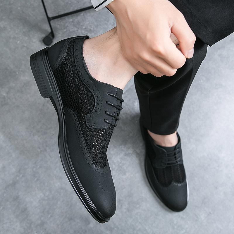Men Brogues Grey Derby Wedding Dress Summer Pointed Toe Elevator Shoes Tuxedo Prom Blazers Shoes Plus Size