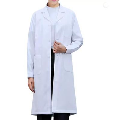Women Men Unisex Long Sleeve White Lab Coat Notched Lapel Collar Button Down Medical Nurse Doctor Uniform Tunic Blouse
