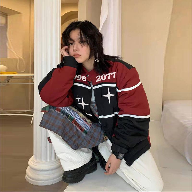 Damen Trendige Vintage Amerikanische Motorradjacke - Frühling Baseball-Stil