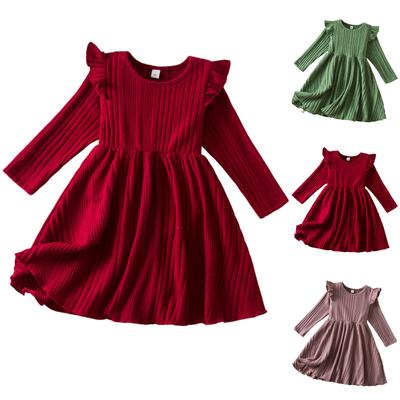 Girls Fashion Cute Fly Sleeve Long Sleeve Princess Dress Solid Color Dresses