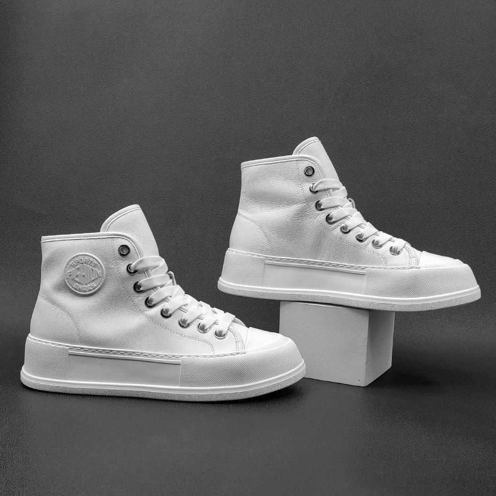 Leather Thick Baseplate Shoes Men'S Versatile Shoes European Station Men'S Shoes Men'S White Shoes High-End Light Luxury High-Tide Shoes