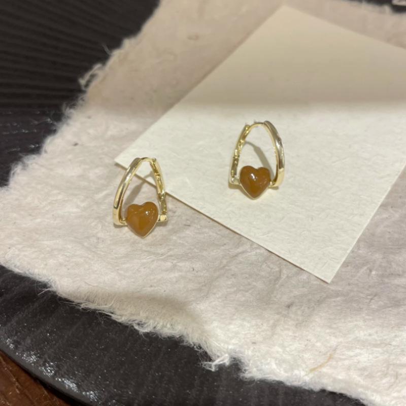 Maillard Caramel Brown Arc de Triomphe Enamel Earrings: Retro Drip Oil Round Hoop Earrings for Women