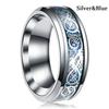 8Mm Men Black Red Stainless Steel Finger Ring Viking Dragon Blue Cubic Zirconia Inlay Finger Ring Nuptial Bridal Band Beveled Edge Comfort FitTrendy