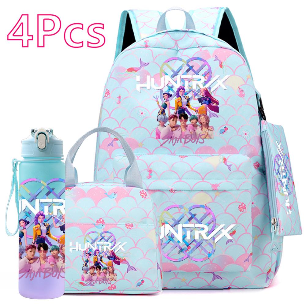 4 Stück/Set Anime KPOP Bedruckter Rucksack mit Handtasche Federmäppchen 750 ml Wasserflasche für Teenager Schüler Junge Mädchen Große Kapazität Schultasche Schultasche