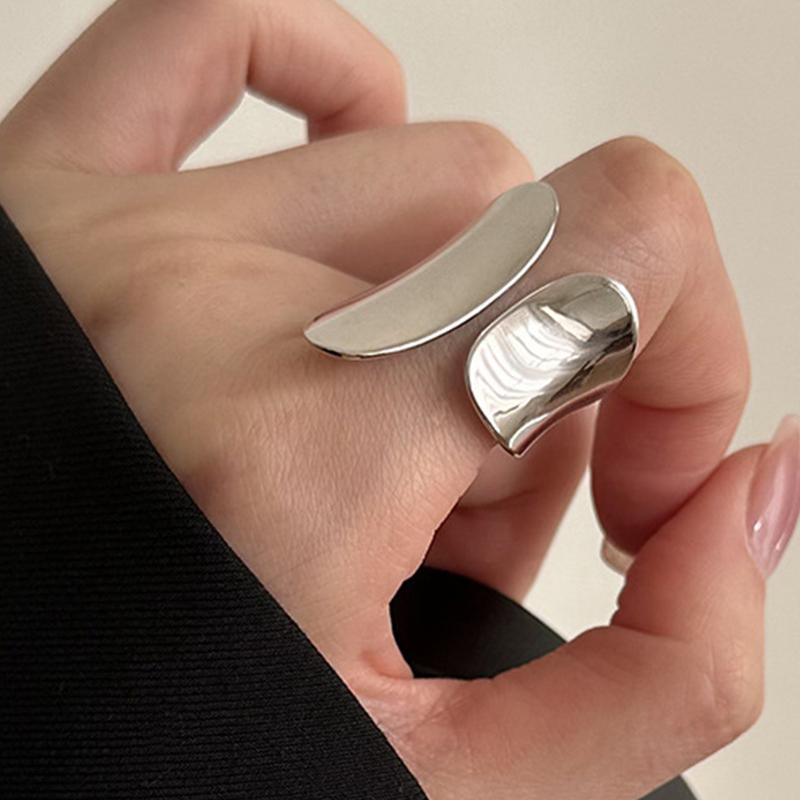 PANJBJ 925 Sterling Silver Geometric Black Stone Rings for Women Girl Korean Simple Adjustable Couple Jewelry Dropshipping