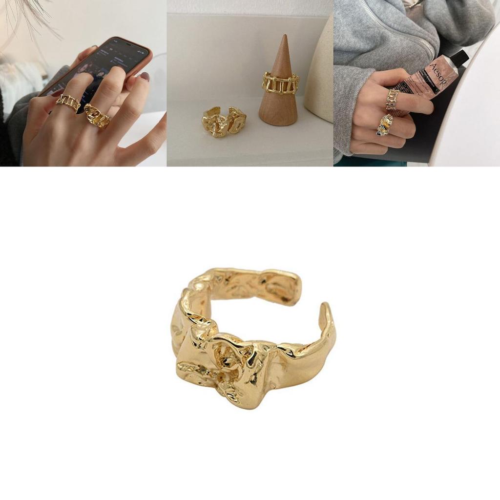 Elegant Korean Style Wrinkled Open Finger Ring For Women In Unique Geometric Design