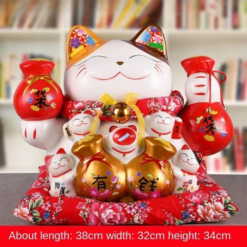 15 Zoll Keramik Glückskatze Japanische Maneki Neko Heimdekoration Ornament Glückskatze Spardose Sparschwein Figur Feng Shui Dekor