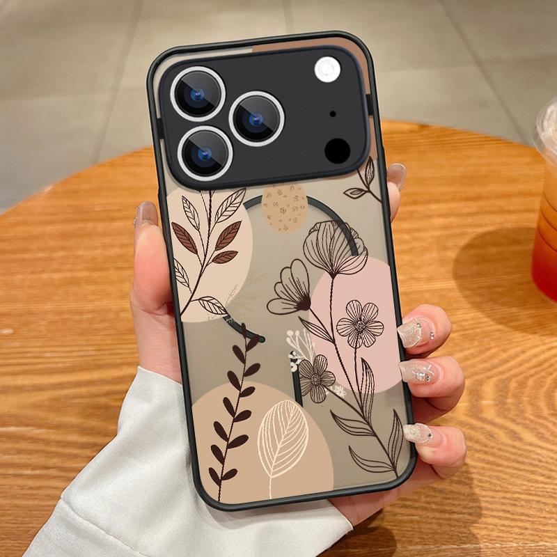 Translucent Matte Magnetic Case For iPhone 17 16 15 Pro 14 13 Pro Max 16e 17e For Magsafe Cartoon Flower Hard PC Phone Cover