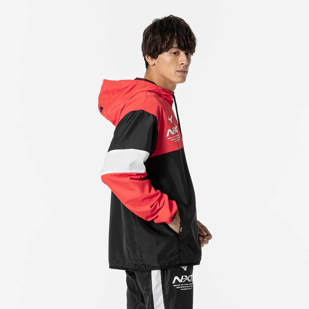 Mizuno Windbreaker Radiant N-XT Jacket, Water-Repellent Jersey, Unisex, 32JEB220, Red/Black