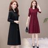 Elegant Plus Size Lady Dress Formal Office Commuting Midi Dress Long Sleeve A-line Lace-up Strap Fake Two-piece Style