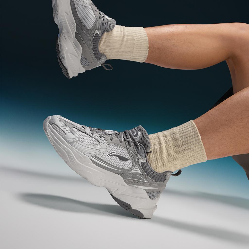 Li Ning Shooting Stars 2K Cushioning Slip Resistant Abrasion Resistant Support Low Top Chunky Sneakers Men's Gray AGCU329-3