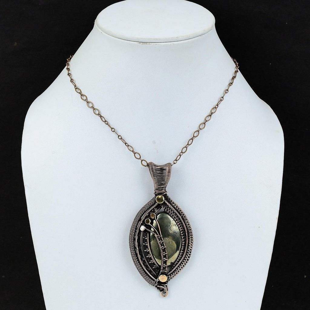 Pyrite Pendant Copper Wire Wrapped Pendant Handmade Pendant Very Pretty Pyrite Jewelry Gemstone Pendant Anniversary Gift Copper Wire Jewelry