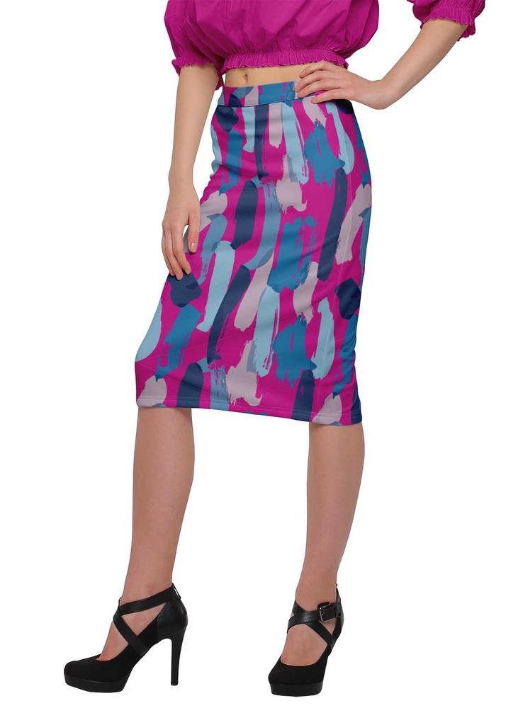 Moomaya Poly Spandex Skirt Printed Pencil Skirt Plus Size Summer Wear