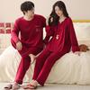 Newlywed Couple Red Cotton Pajama Set: Long Sleeve, Festive, Plus Size, Men's and Women's Home Wear for Spring and Autumn