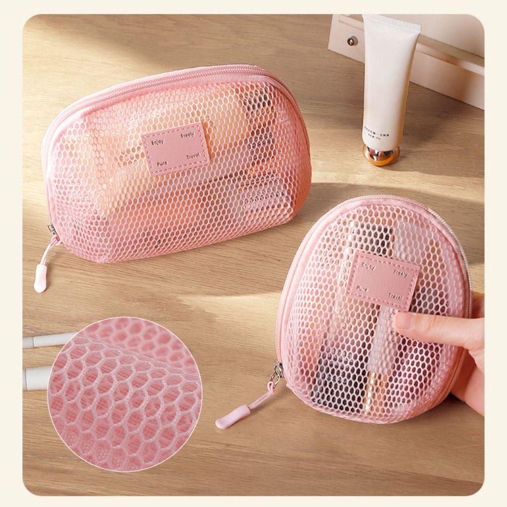 Casual Nylon Cosmetic Bag With Zipper Mesh Storage Pouch Multipurpose Hand-held Mesh Makeup Bags Women