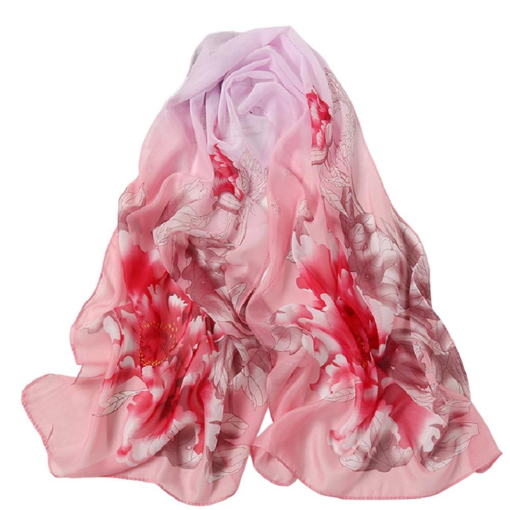 160*50cm Chiffonschal Blumendruck Stola Seide Mode Langer Wickelschal für Damen