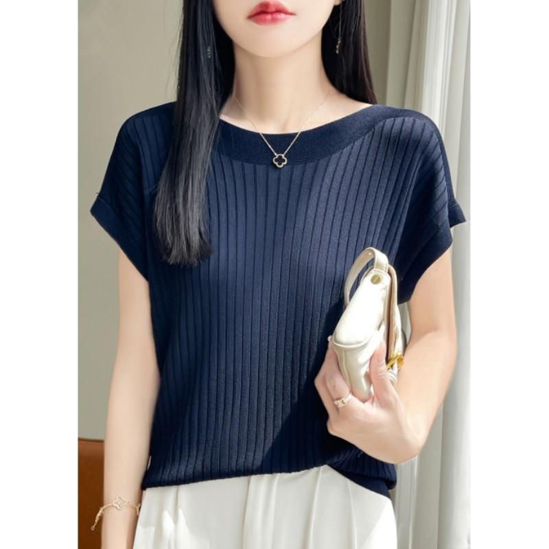 Women's Summer Ice Silk Knit Short-sleeved Bottoming T-shirt Casual Loose Thin Tops