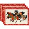4pcs Zodiac Horse Placemats  Red & Gold Chinese New Year Design, 2026 Year of the Horse,  Festive Table Decor for Home & Parties