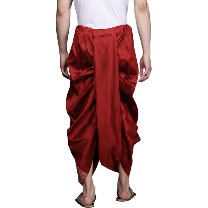 Manyavar Mens Maroon Art Silk Solid Dhotis