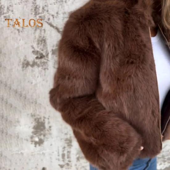 Vinter Damejakke Tykk Fuskepels Varmebevarende Høy Krage Ensfarget Lange Ermer Luksusstil Hjemmefest Kontor Klubb Ferie Kåpe