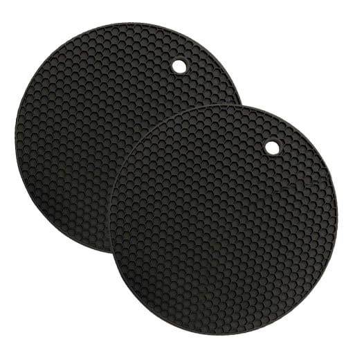 Honeycomb-Structure Trivet Set, 2-Piece Dining Table Protector, Heat-Resistant Silicone, Non-Slip, Heat-Resistant (240C), Includes Potholders, Black