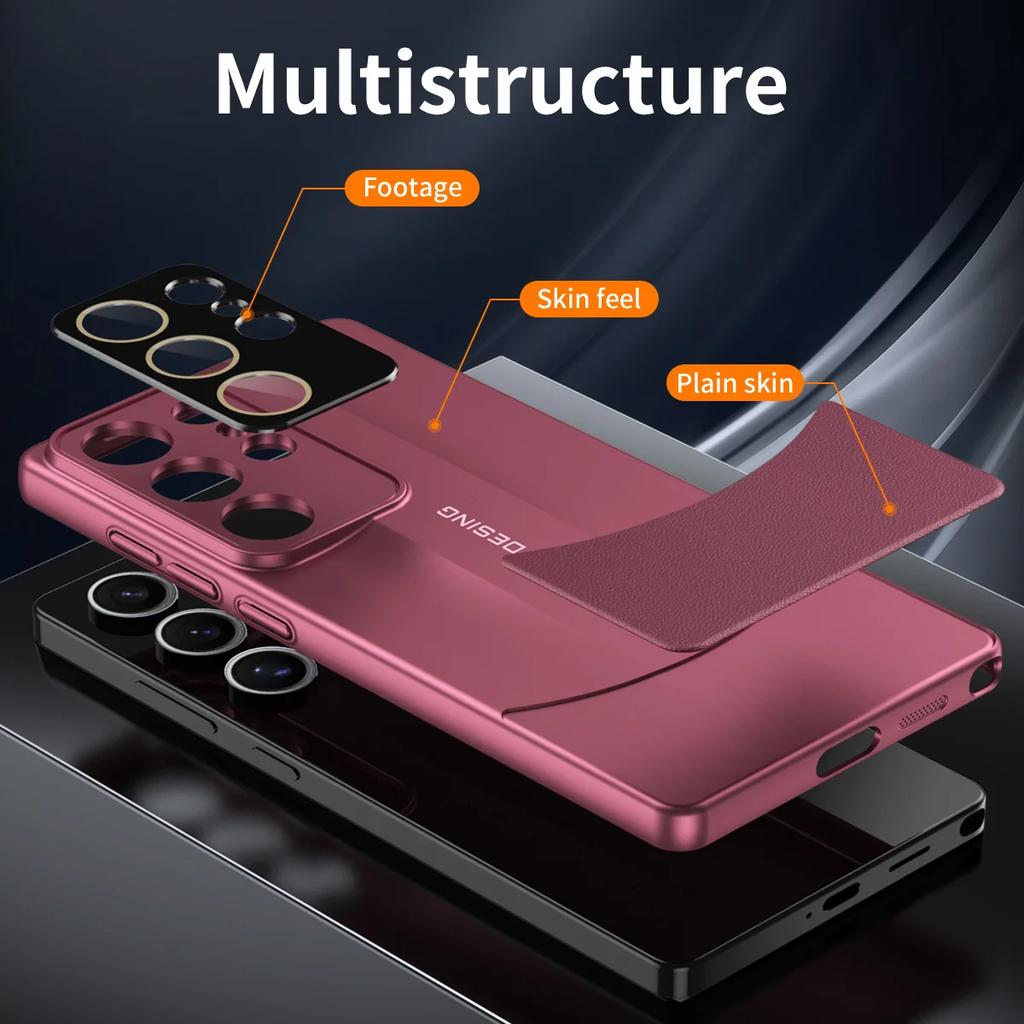 Premium Supercar Design Splicing Vegan Leather Hard Case For Samsung S25 S24 S23 Ultra Plus Bumper Shockproof Protection Cover