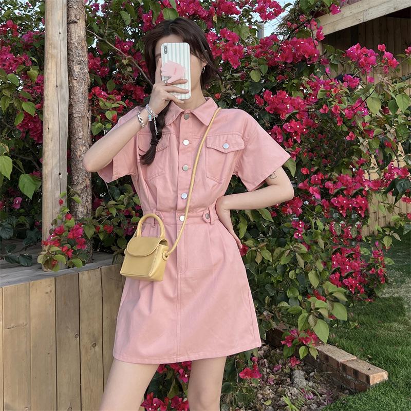 

Женское летнее джинсовое платье А-силуэта в стиле французского ретро петит на 2025 год L розовый