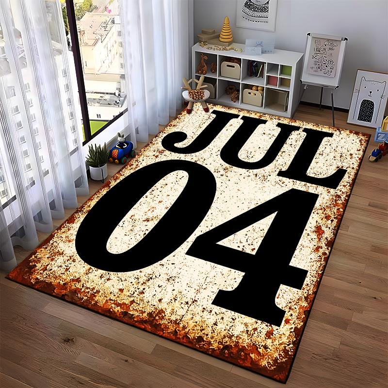 Rustic JUL 04 American Independence Day Rug with Bold Black Text Suitable for use as an anti-slip for living room bedroom sofas