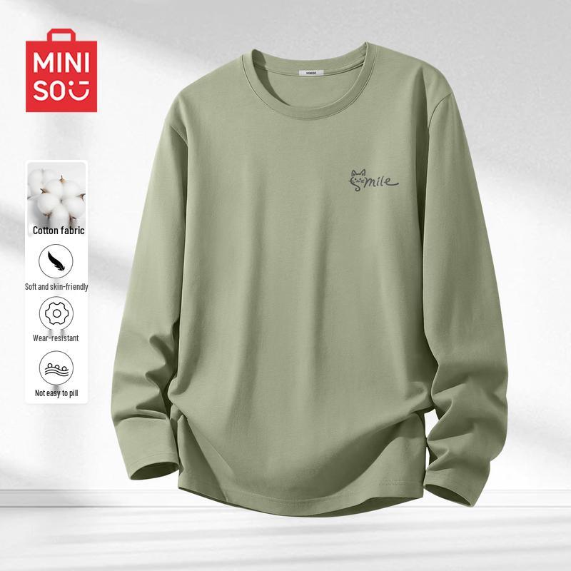 MINISO Men s Long Sleeve T-shirt with Smiling Cat Graphic 2XL
