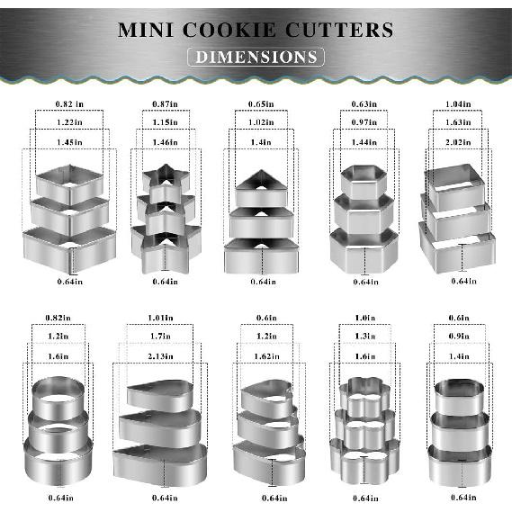 Mini Cookie Cutters Set with Box, QtoiKce 30Pcs Small Stainless Steel Flower Square Heart Round Star Triangle Oval Shapes Cookie Cutters, Mini