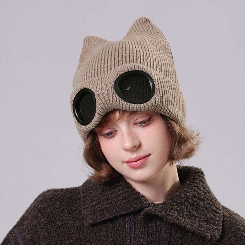 Men's And Women's Velvet Knitted Hats, Sunglasses, Warm Woolen Hats, Fashionable Flying Ski Hats