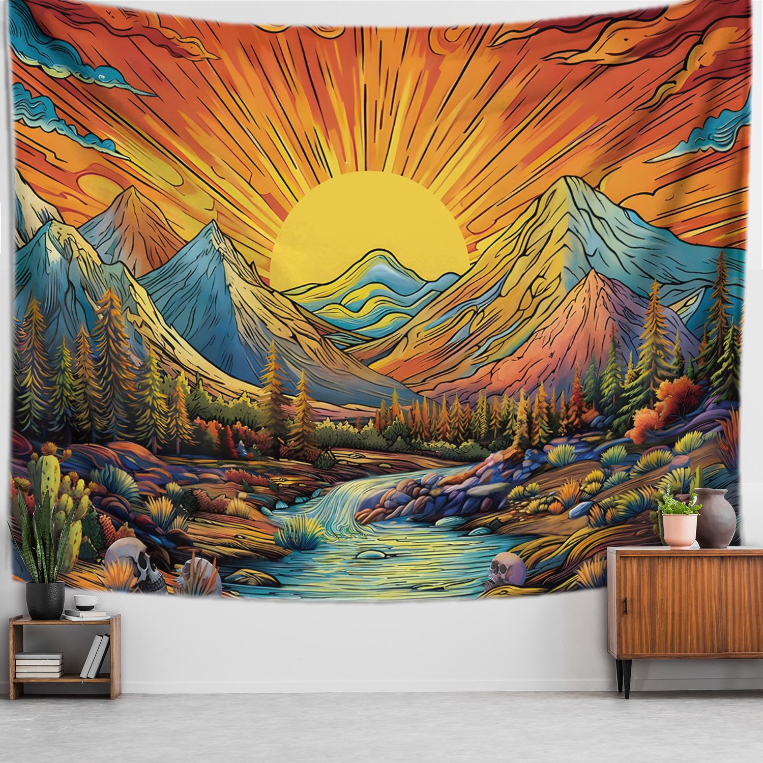 Nordic Style Minimalist Sunset Decorative Tapestry for Living Room Kitchen Partition Fabric Room Bed Head Wall Tapestry 100X70CM