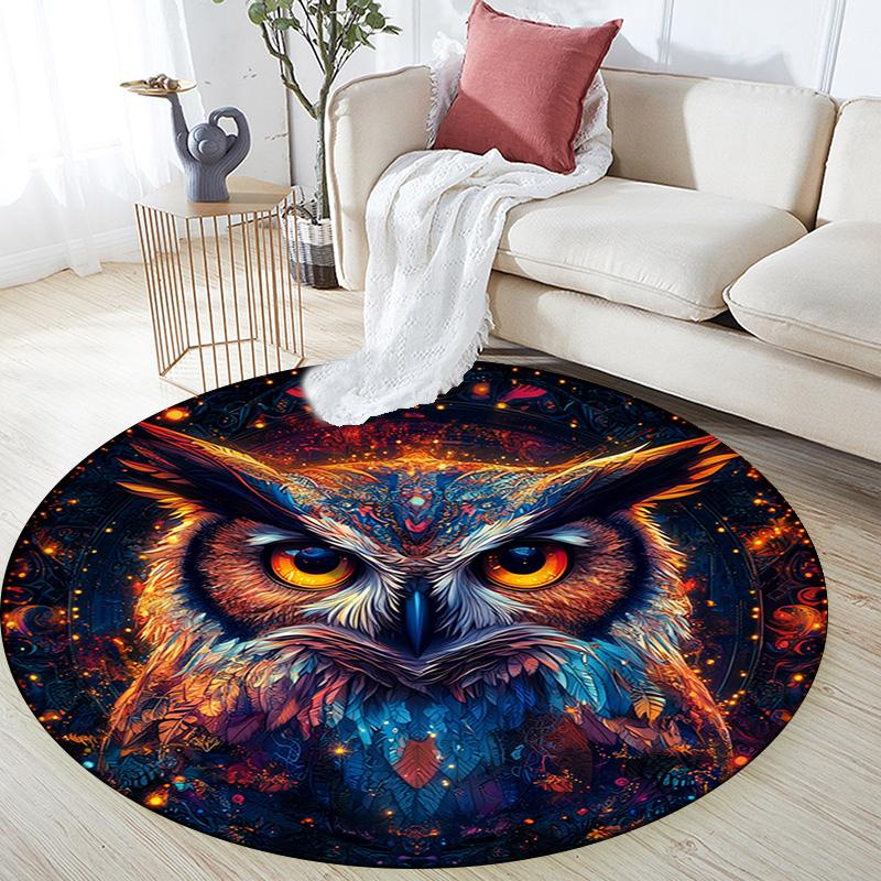 Cosmic Owl Round Area Rug,Carpet Rug for Living Room Bedroom Sofa Playroom Decor,Non-slip Floor Mat