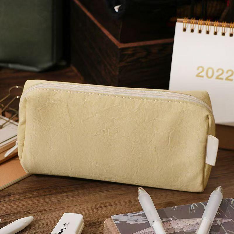 Simple Solid Color Leather Pencil Case Large Capacity Multi-layer Storage Pencil Bags Multi-functional Stationery Storage Box