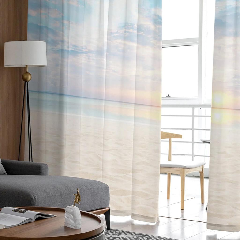 Beach Sand Sky Sun Tulle Curtains for Living Room Kitchen Bedroom Sheer Tulle for Cafe Hotel Modern Home Decor