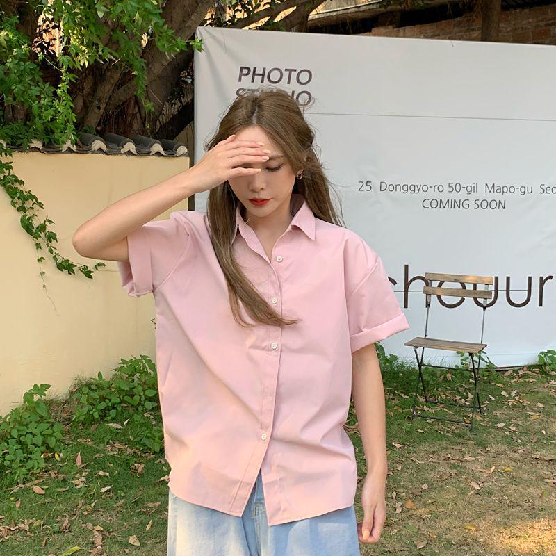Women's Summer Short-Sleeve Retro Chic French Hong Kong Style Shirt