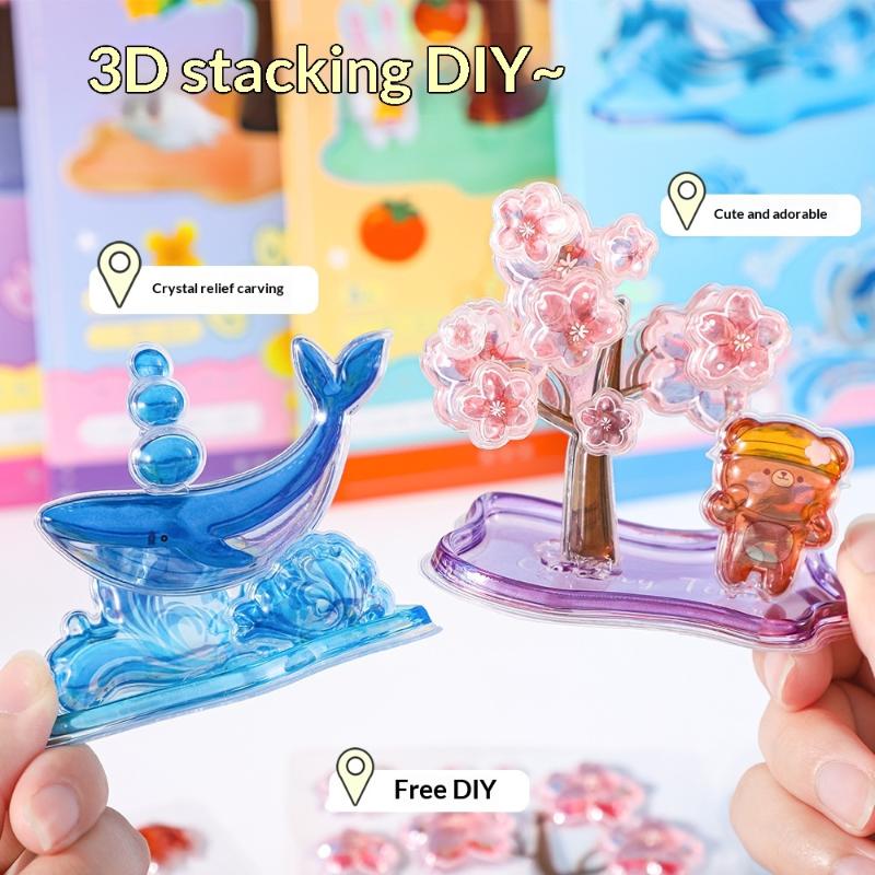 Cartoon 3D Relief Stacking Toy Stickers Cute Diy Handmade Ornament Kids Reward Stickers For Scrapbooking Journal Crafts