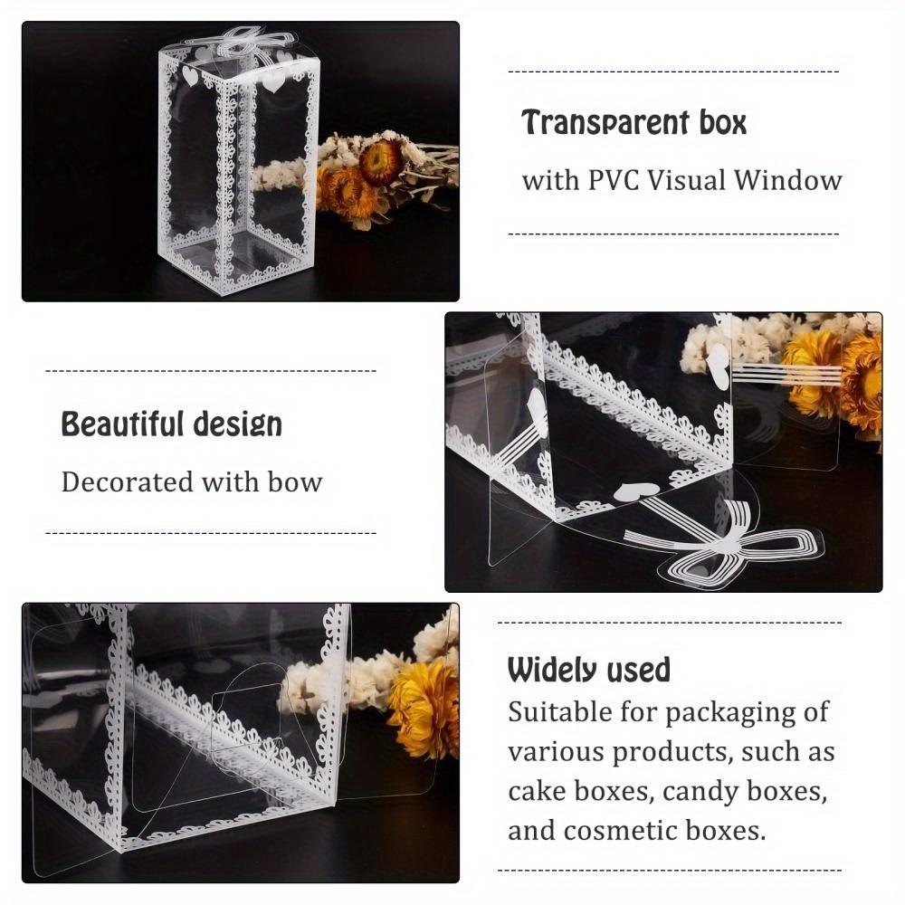 25pcs Elegant Transparent Rectangle Gift Boxes with Bows Durable PVC Perfect for Cookies Candies Ideal for Wedding Party Favors White Flat-Packed