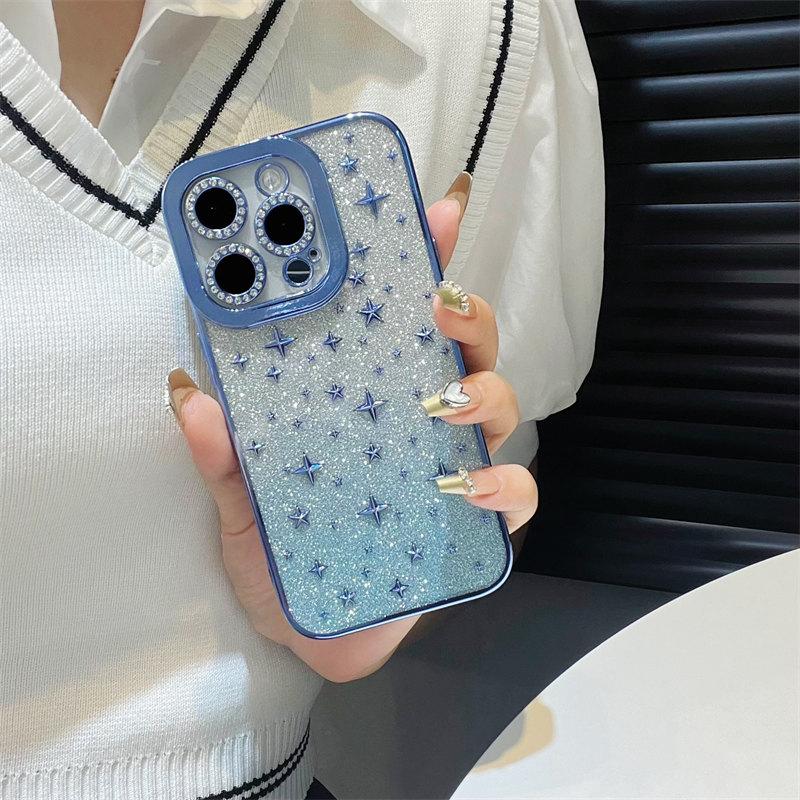 Luxury Stereo Star Electroplated Diamond-encrusted Lens Case for iPhone 14 13 12 11 Pro Max All-inclusive Fall Protection Cover